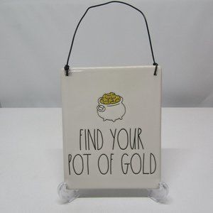 Rae Dunn "Find Your Pot of Gold" White Ceramic St. Patrick's Day Hanging Plaque